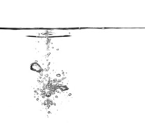 Bubble soda and black oxygen air, in underwater clear liquid with bubbles flowing up on the water...