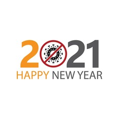 Happy New Year 2021 with zeros as bacteria corona virus. Vector icon illustration