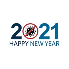 Happy New Year 2021 with zeros as bacteria corona virus. Vector icon illustration