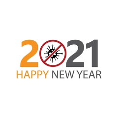 Happy New Year 2021 with zeros as bacteria corona virus. Vector icon illustration