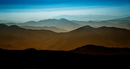 Sunset on the mountain silhouette mountains