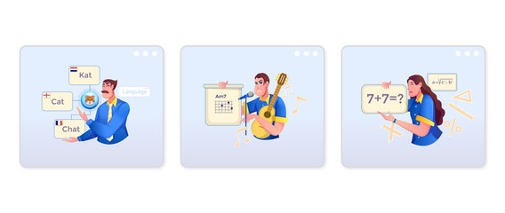 Fototapeta premium illustrations from various teaching professions namely mathematics teachers, music arts teachers, foreign language teachers - Premium Vector