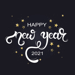 Happy New Year 2021 hand lettering text.