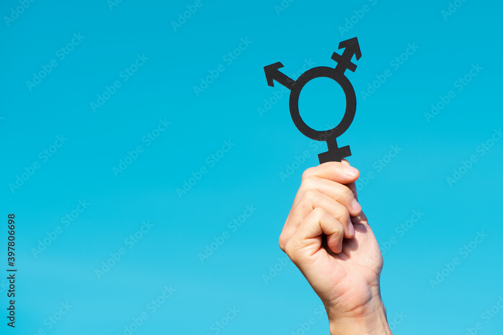 Sticker person showing a transgender symbol