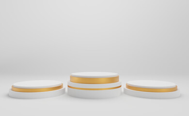 white background with a pedestal and a showcase. 3d illustration