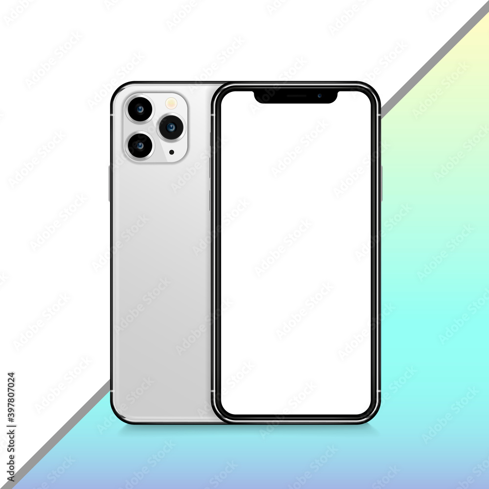Poster Realistic phone mockup. Modern phone design with blank transparent display. Front design. Presentation and infographic templates. Element for communication technologies and applications. Vector
