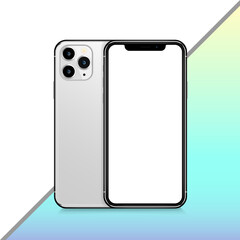 Realistic phone mockup. Modern phone design with blank transparent display. Front design. Presentation and infographic templates. Element for communication technologies and applications. Vector