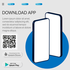 Download page of the mobile app. Advertising space for your application Flat vector illustration