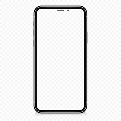 Photo Realistic Frameless Smartphone Screen Vector Mockup Isolated on White Background for Mobile Application, Web Site, Game, Presentation UI UX Design Template