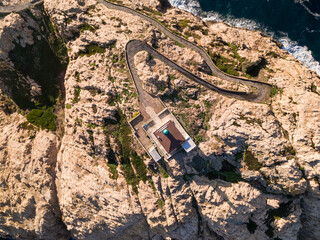 Aerial view of lighthouse at Ile Rousse in Corsica