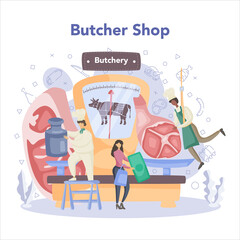 Butcher or meatman concept. Fresh meat and meat products