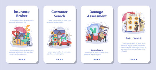 Insurance agent mobile application banner set. Idea of security