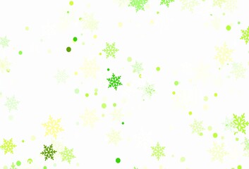 Light Green, Yellow vector layout with bright snowflakes.