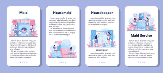 Maid service mobile application banner set. Apartment cleaning