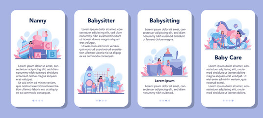Babysitter service or nanny agency mobile application banner set