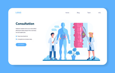 Proctologist web banner or landing page. Doctor examine