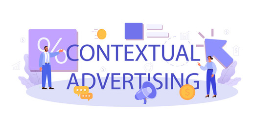 Contextual advertsing typographic header. Commercial advertisement and