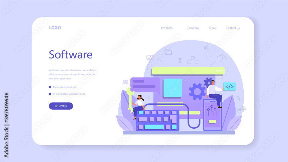 Poster back end development web banner or landing page. software development