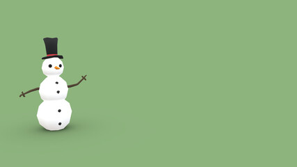 Geometric low poly 3d Christmas snowman on green background