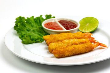 breaded shrimp isolated on white background