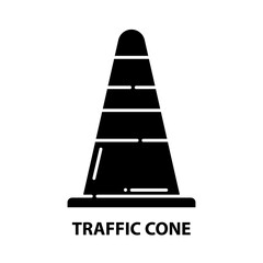 traffic cone icon, black vector sign with editable strokes, concept illustration