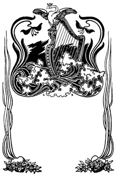 Book frontispiece - is a decorative or informative illustration facing a book. Illustration of the 19th century. Germany. White background.
