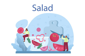 Fresh salad in a bowl. Peopple cooking organic and healthy