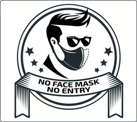 Barber shop Warning for men without a mask do not enter. A brutal hipster with hairstyle in a mask from the coronavirus COVID-19