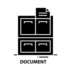 document icon, black vector sign with editable strokes, concept illustration