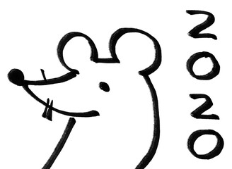 左を向いた鼠と2020の文字素材