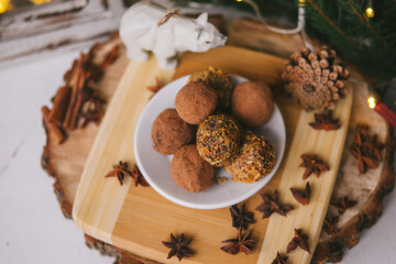 Handmade homemade sweets on a Christmas background. Cooking.
