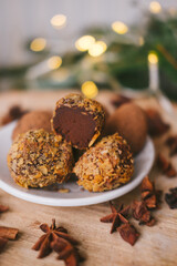 Handmade homemade sweets on a Christmas background. Cooking.