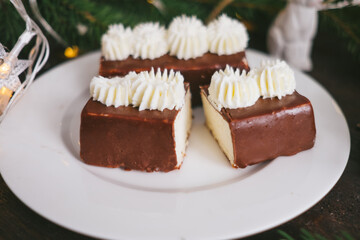 Handmade homemade sweets on a Christmas background. Cooking.