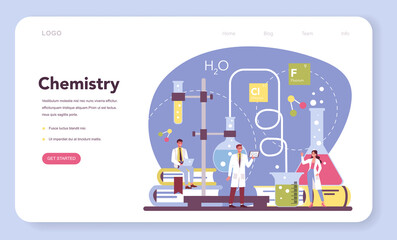 Chemistry science web banner or landing page. Scientific experiment