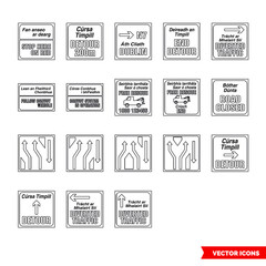 Naklejka premium Roadworks signs icon set of outline types. Isolated vector sign symbols. Icon pack.