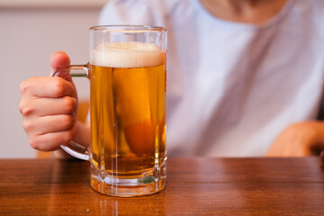 A glass of beer in cafe