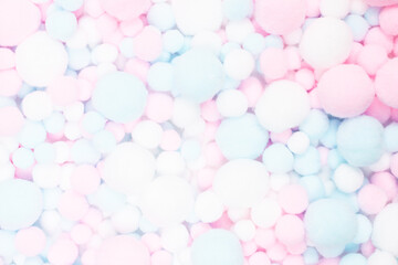 White, pink and blue soft pompons.