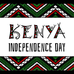 Kenya Independence Day background vector. 12 December. African pattern print. Red, black and green flag colors design for poster, banner, postcard, flyer.