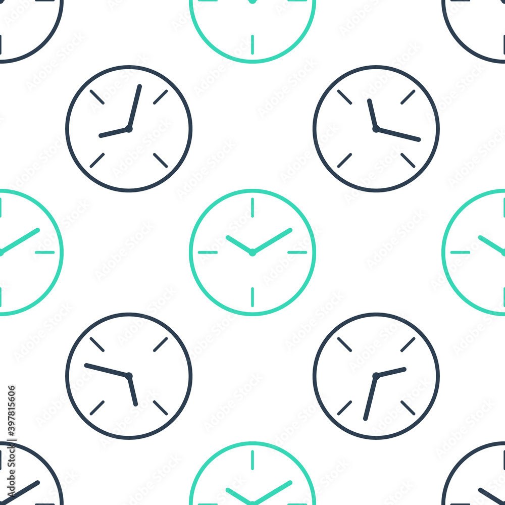 Poster green clock icon isolated seamless pattern on white background. time symbol. vector.