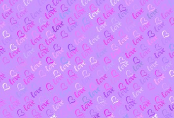 Light Purple, Pink vector template with doodle hearts.