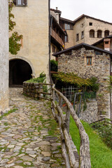 Old houses in Oneta, Bergamo, Italy. Most beautiful villages in Italy.