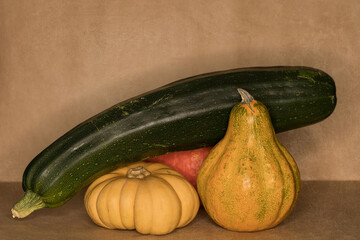 Still life of vegetables pumpkin and zucchini