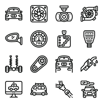 
Car Equipment Icons in Modern Filled Style 
