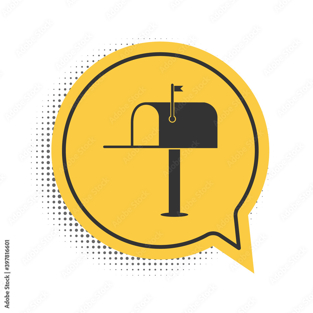 Poster black open mail box icon isolated on white background. mailbox icon. mail postbox on pole with flag.