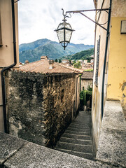 View of an alley in the historic center of the town of Gravedona, on Lake Como