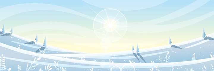 Winter landscape panorama. Vector illustration with separate layers.