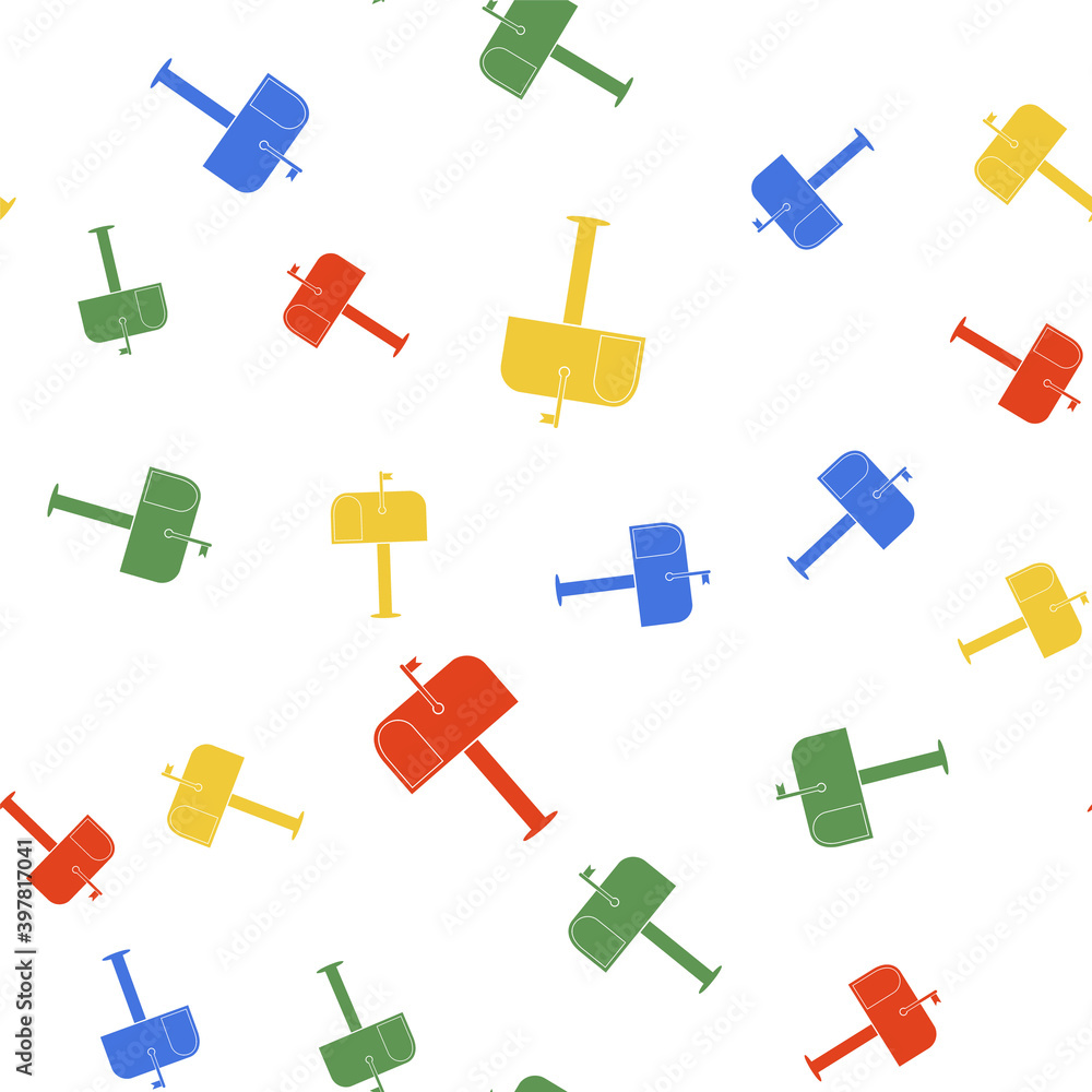 Poster color mail box icon isolated seamless pattern on white background. mailbox icon. mail postbox on pol