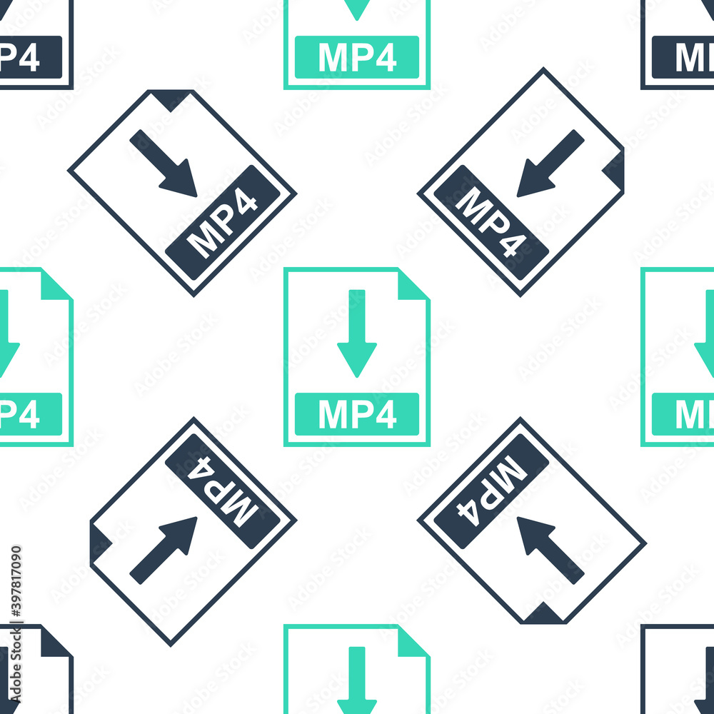 Poster green mp4 file document icon. download mp4 button icon isolated seamless pattern on white background