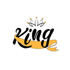 Obraz premium Vector illustration with crown and calligraphic inscription King