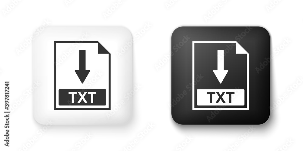 Poster black and white txt file document icon. download txt button icon isolated on white background. squar